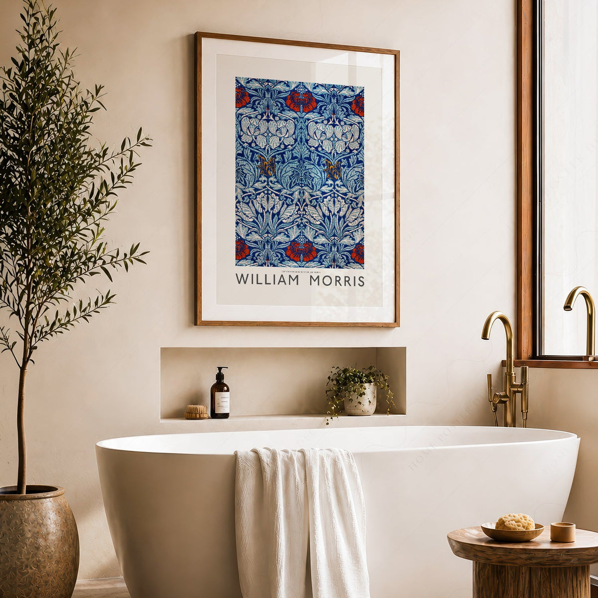 William Morris Blue Floral Cotton Print – Arts and Crafts Wall Art