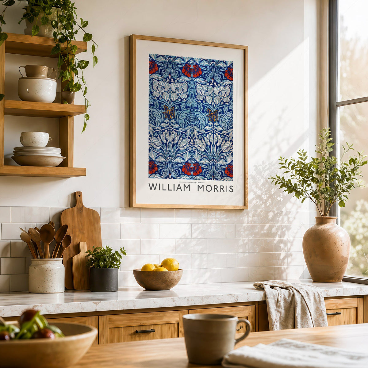 William Morris Blue Floral Cotton Print – Arts and Crafts Wall Art