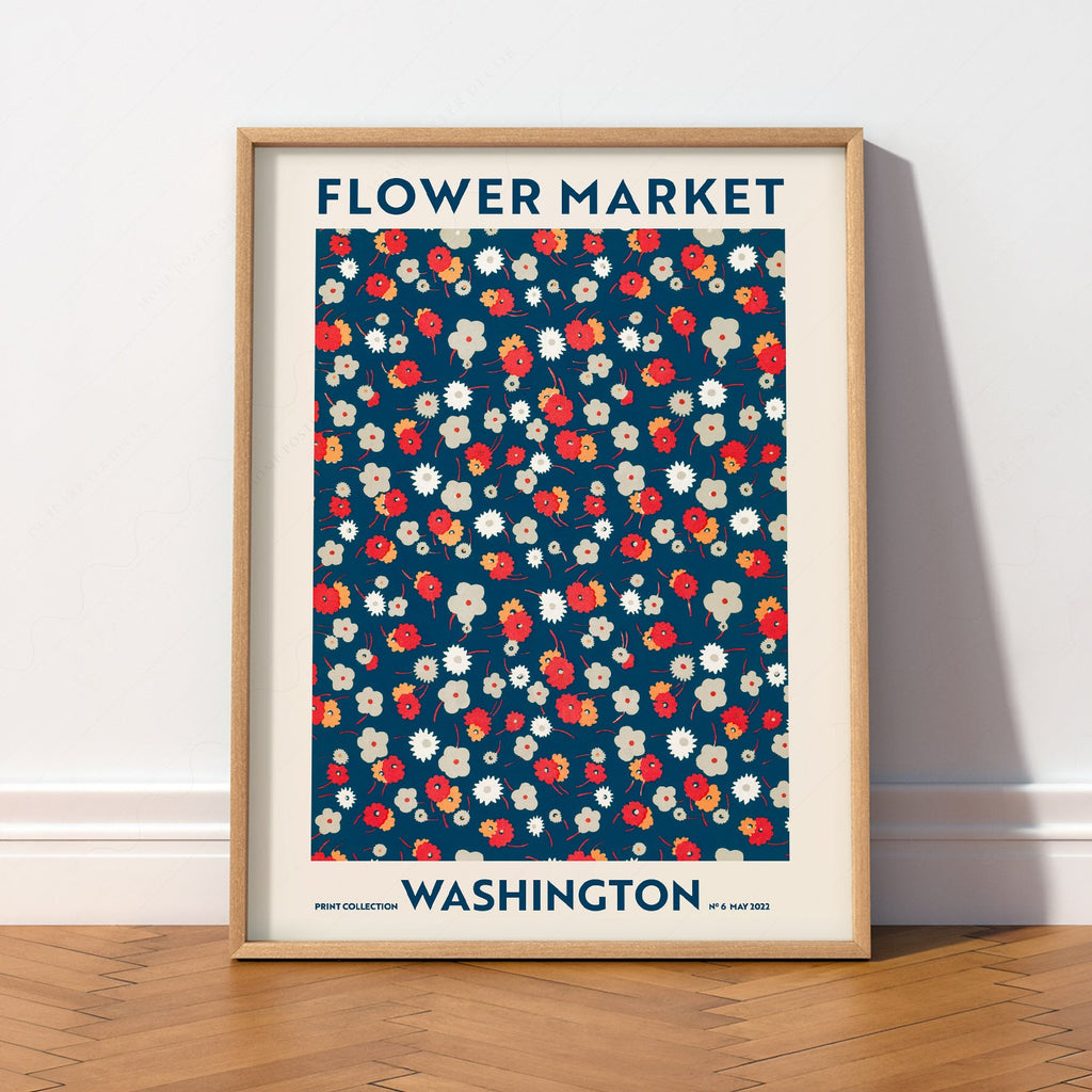 Flower Market Washington Print – Retro Floral Wall Art Poster Decor