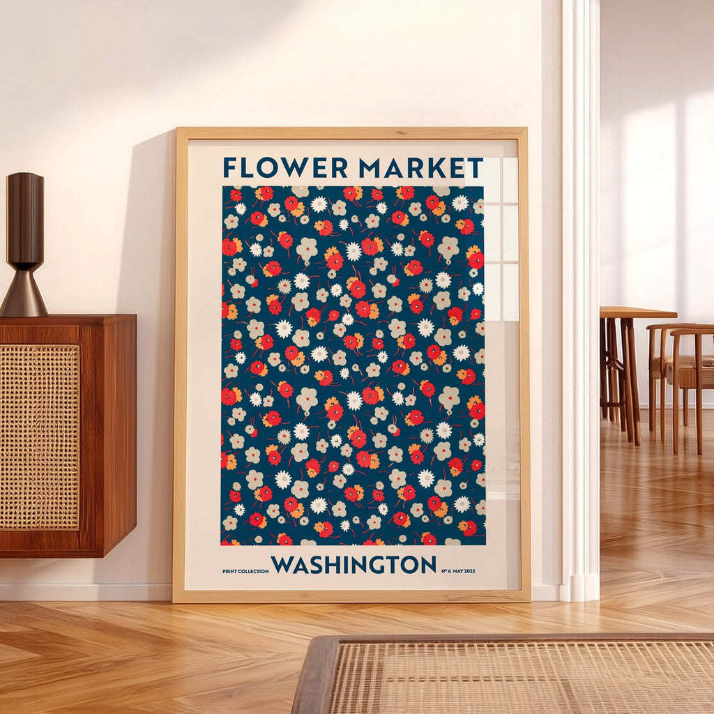Flower Market Washington Print – Retro Floral Wall Art Poster Decor