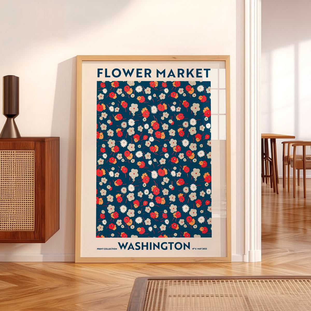 Flower Market Washington Print – Retro Floral Wall Art Poster Decor