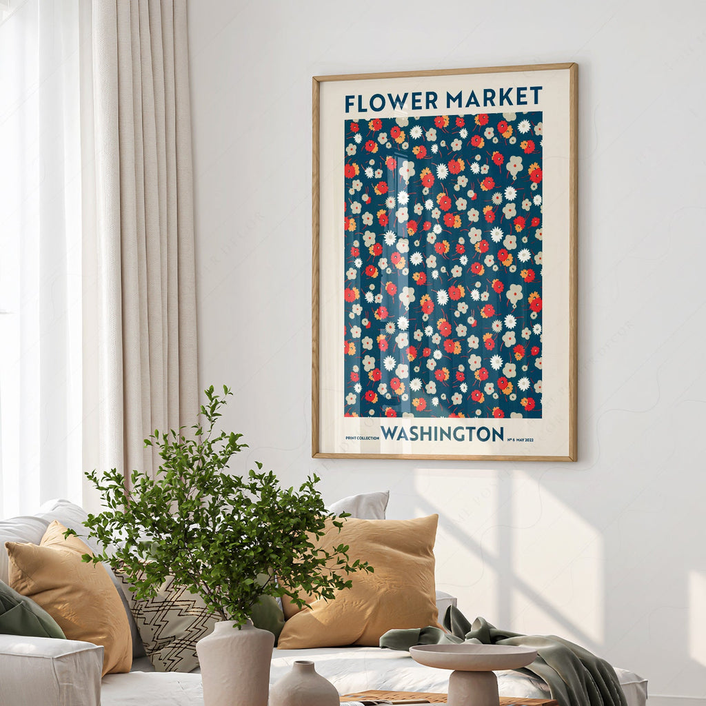 Flower Market Washington Print – Retro Floral Wall Art Poster Decor