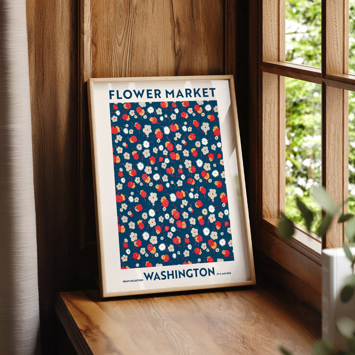 Flower Market Washington Print – Retro Floral Wall Art Poster Decor