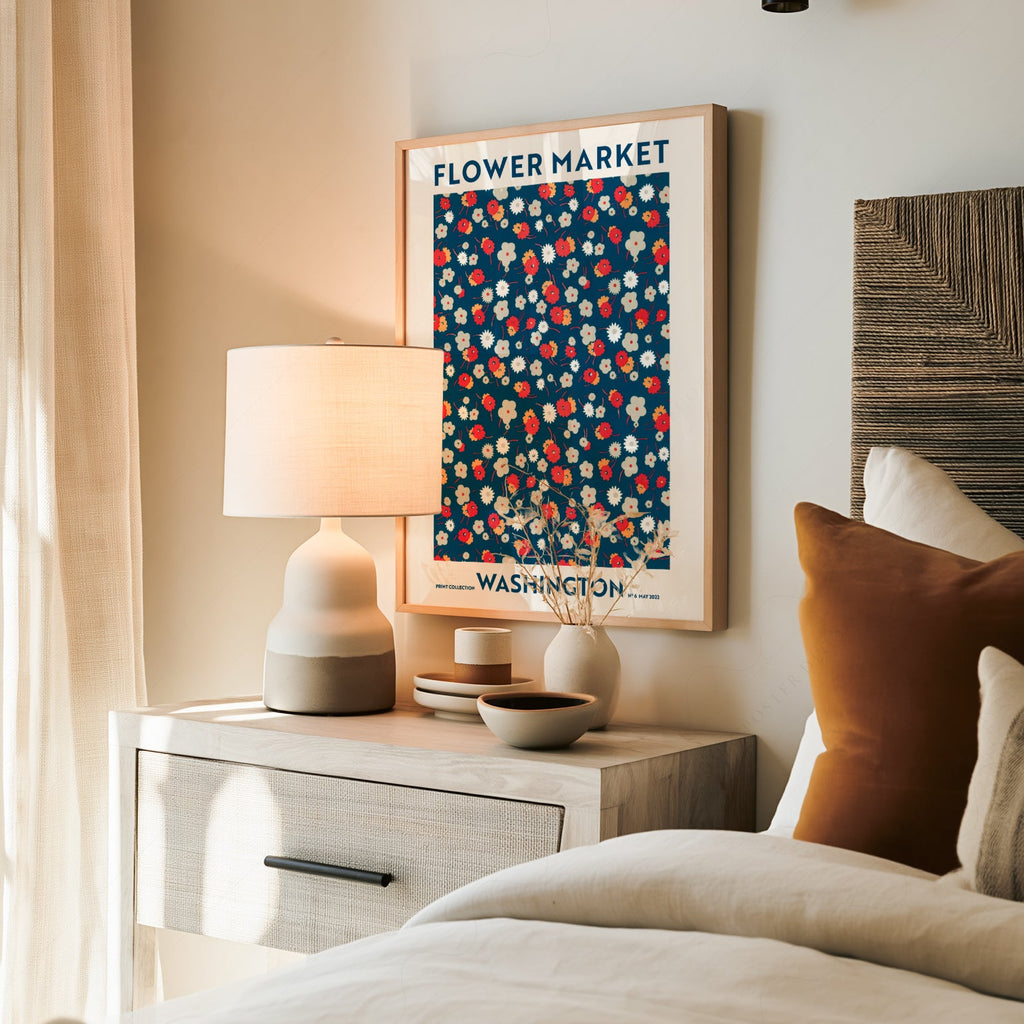Flower Market Washington Print – Retro Floral Wall Art Poster Decor