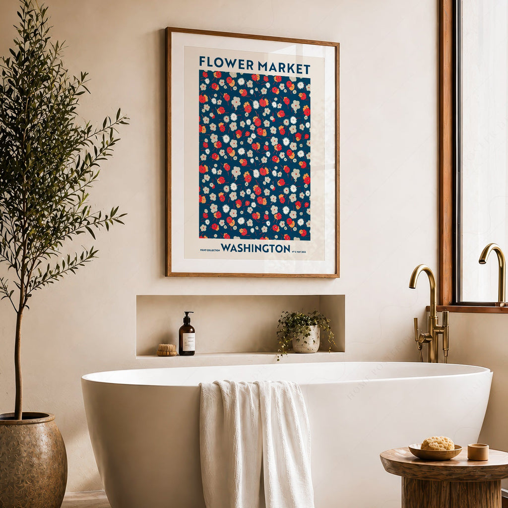 Flower Market Washington Print – Retro Floral Wall Art Poster Decor