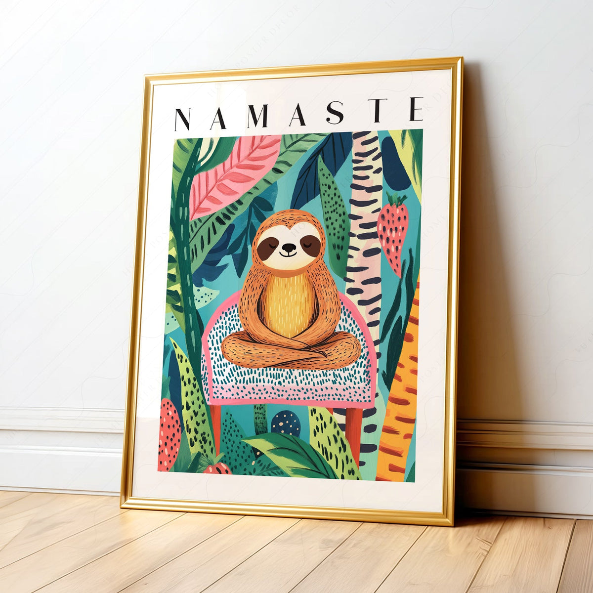 Namaste Sloth Art Print – Tropical Jungle Wall Art Dopamine Decor