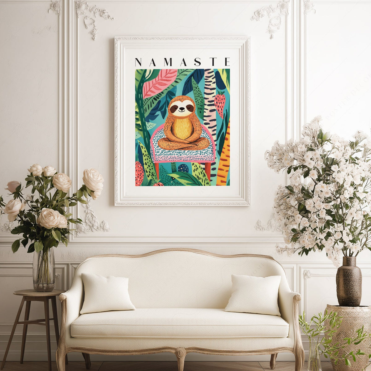 Namaste Sloth Art Print – Tropical Jungle Wall Art Dopamine Decor
