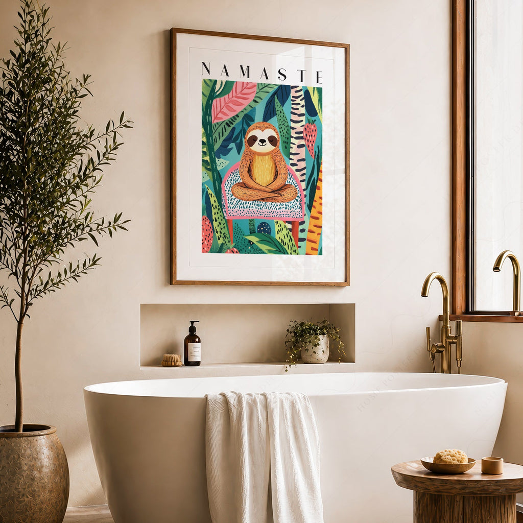 Namaste Sloth Art Print – Tropical Jungle Wall Art Dopamine Decor