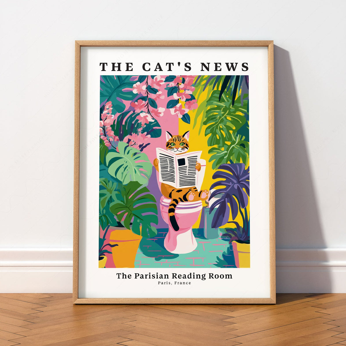 The Cat's News Parisian Reading Room Print – Funny Bathroom Wall Art