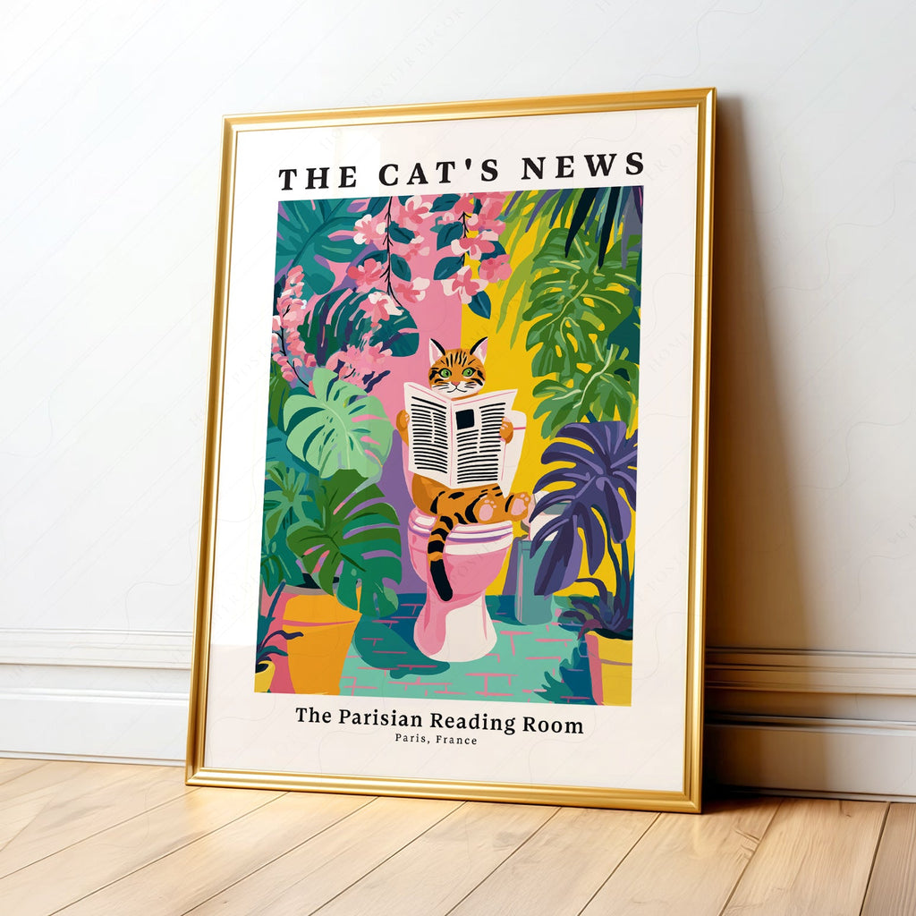 The Cat's News Parisian Reading Room Print – Funny Bathroom Wall Art