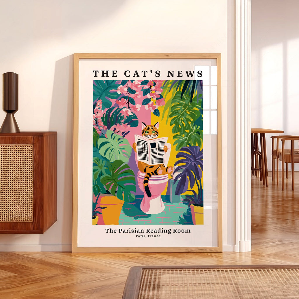 The Cat's News Parisian Reading Room Print – Funny Bathroom Wall Art