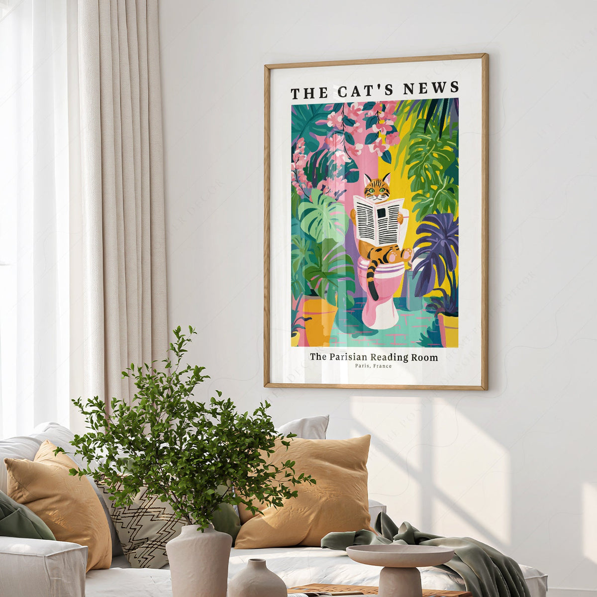 The Cat's News Parisian Reading Room Print – Funny Bathroom Wall Art