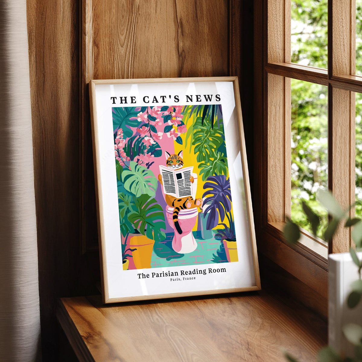 The Cat's News Parisian Reading Room Print – Funny Bathroom Wall Art