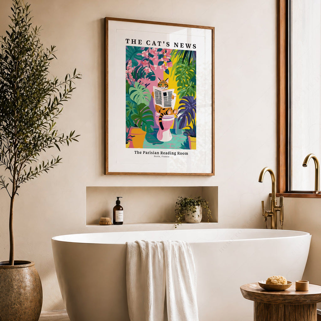The Cat's News Parisian Reading Room Print – Funny Bathroom Wall Art