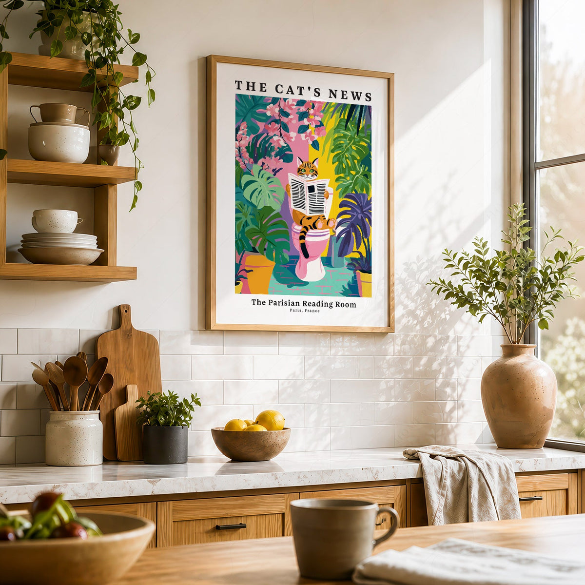The Cat's News Parisian Reading Room Print – Funny Bathroom Wall Art