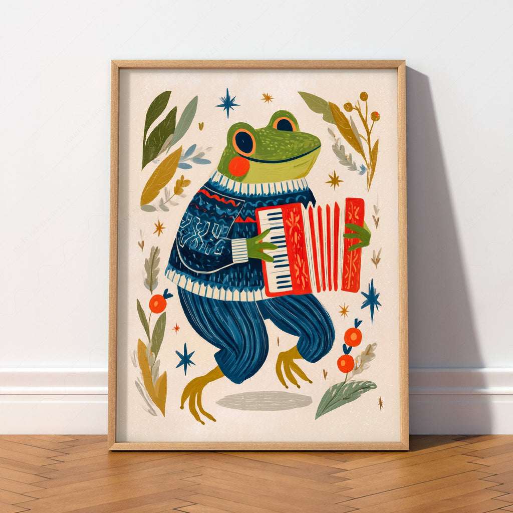 Accordion Frog Nursery Art Print – Whimsical Kids Room Wall Decor