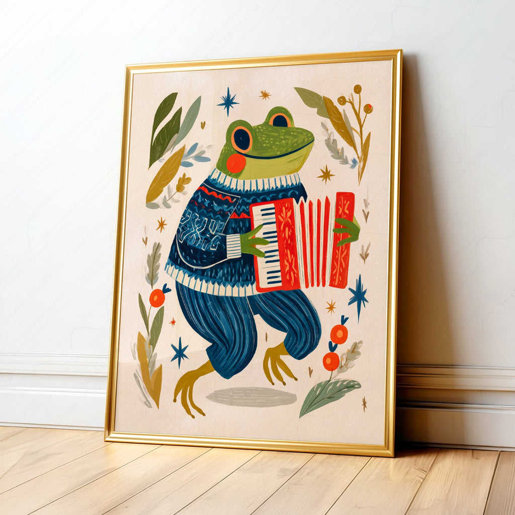 Accordion Frog Nursery Art Print – Whimsical Kids Room Wall Decor