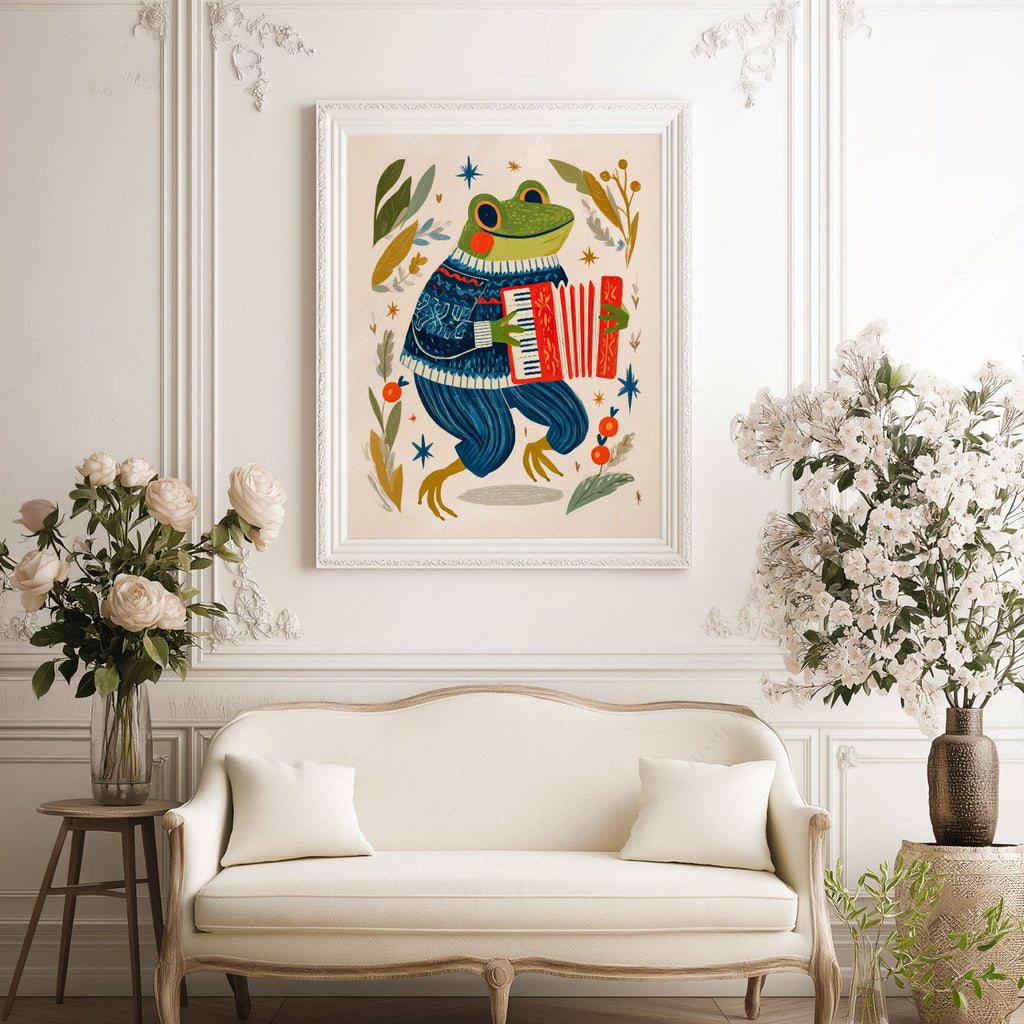 Accordion Frog Nursery Art Print – Whimsical Kids Room Wall Decor