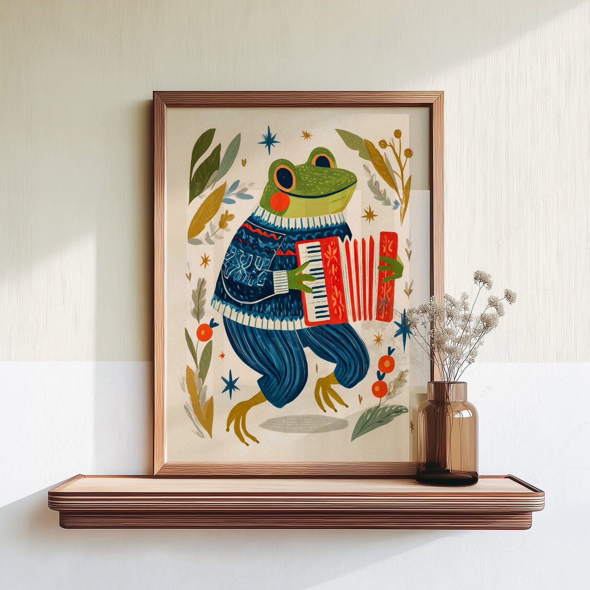 Accordion Frog Nursery Art Print – Whimsical Kids Room Wall Decor