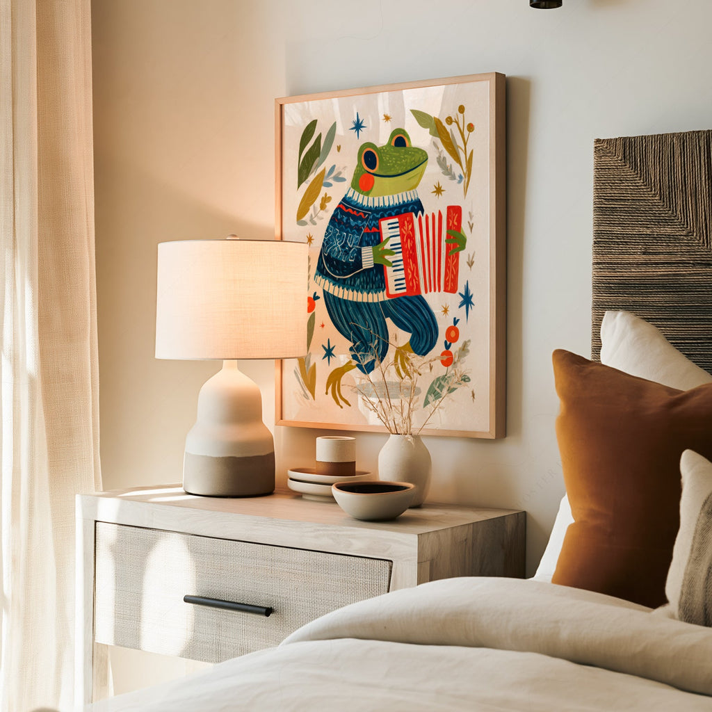 Accordion Frog Nursery Art Print – Whimsical Kids Room Wall Decor
