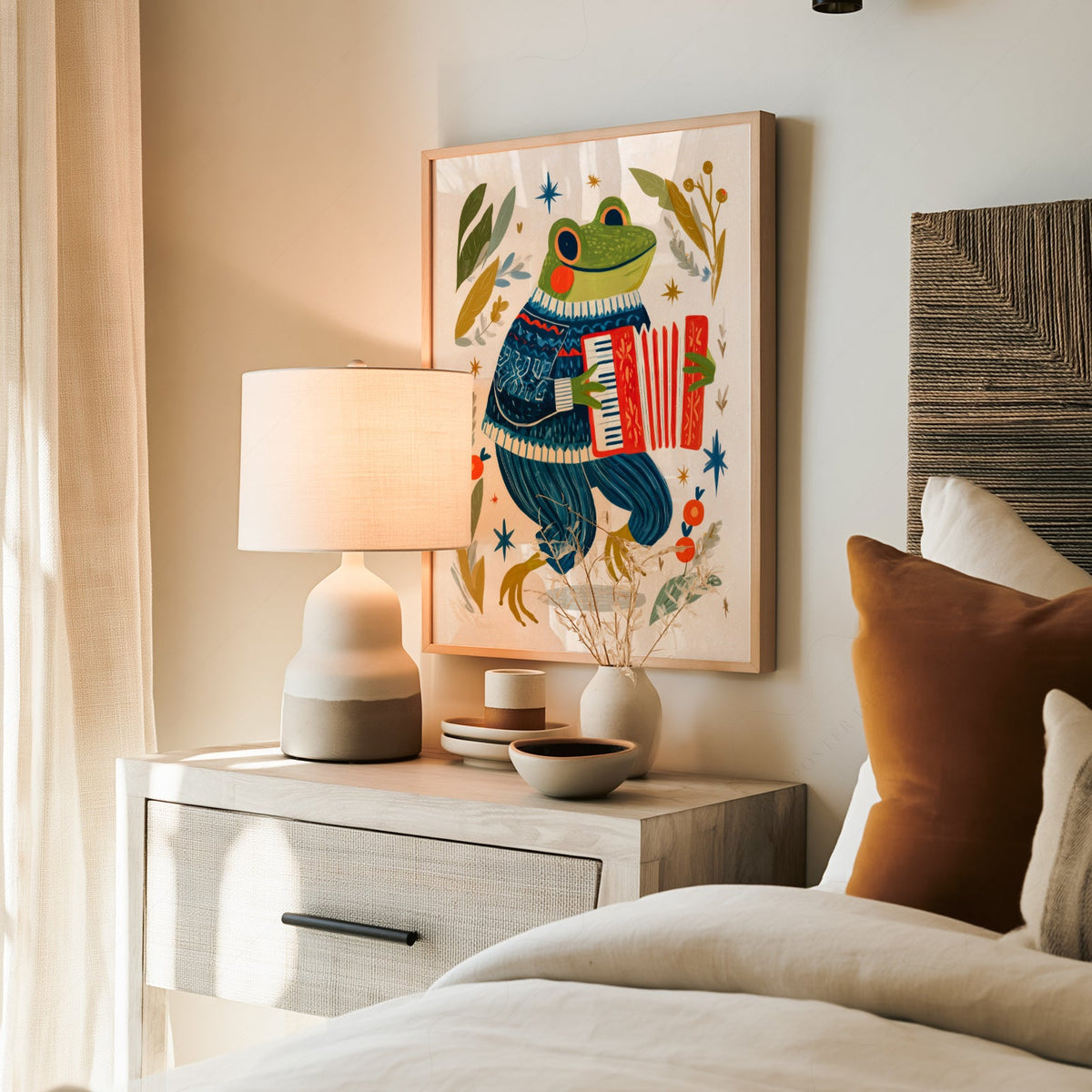 Accordion Frog Nursery Art Print – Whimsical Kids Room Wall Decor