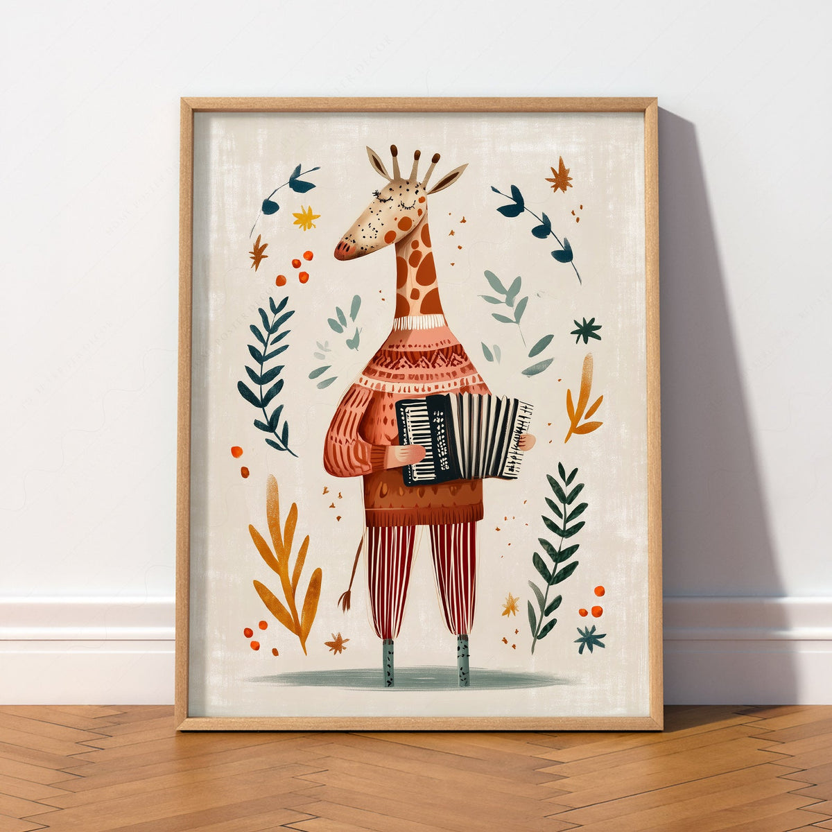 Musical Giraffe Accordion Art Print – Whimsical Nursery Wall Decor