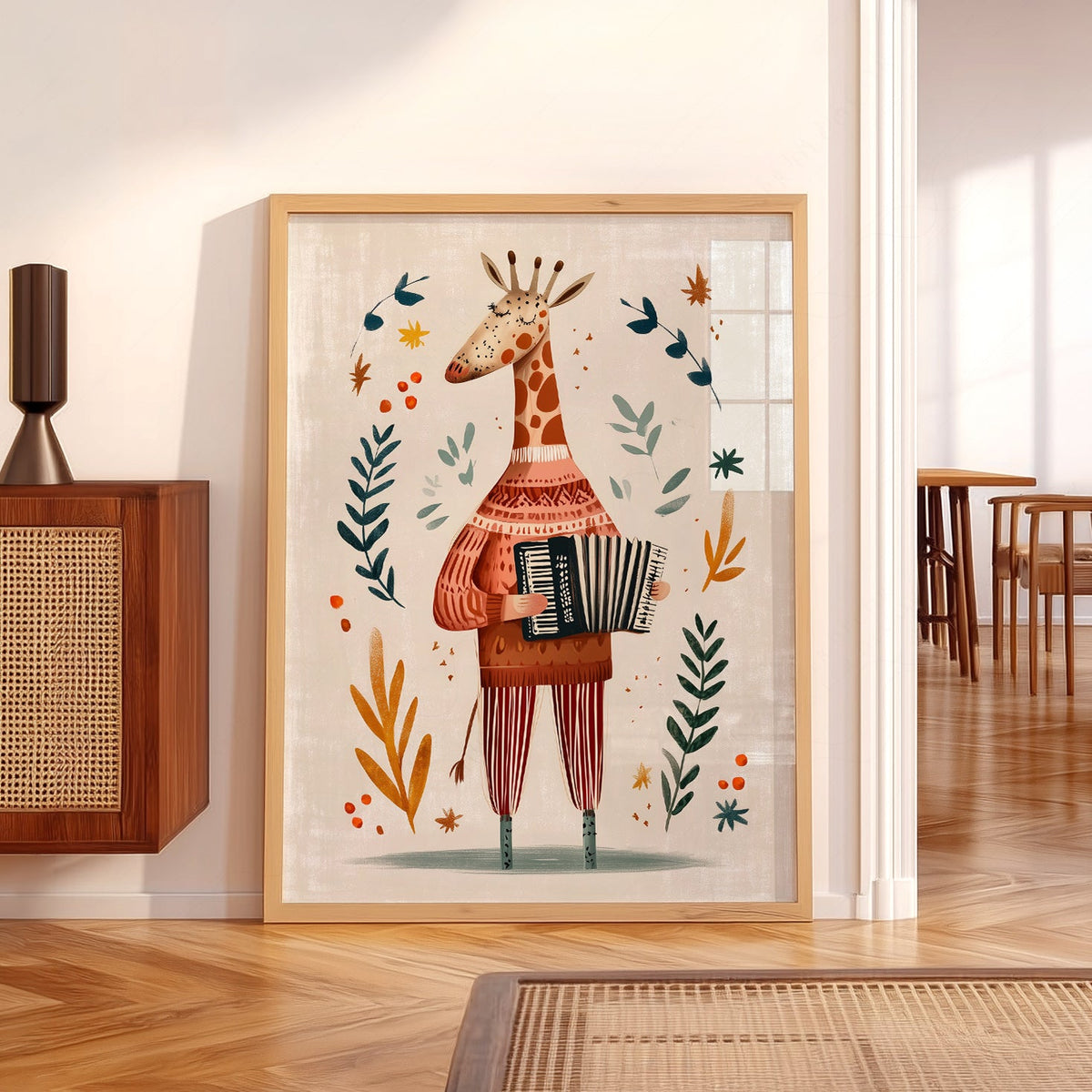 Musical Giraffe Accordion Art Print – Whimsical Nursery Wall Decor
