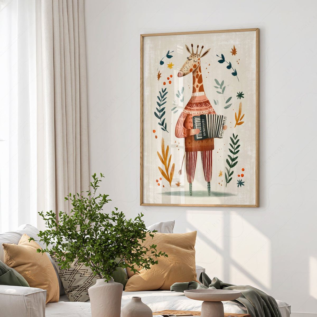 Musical Giraffe Accordion Art Print – Whimsical Nursery Wall Decor