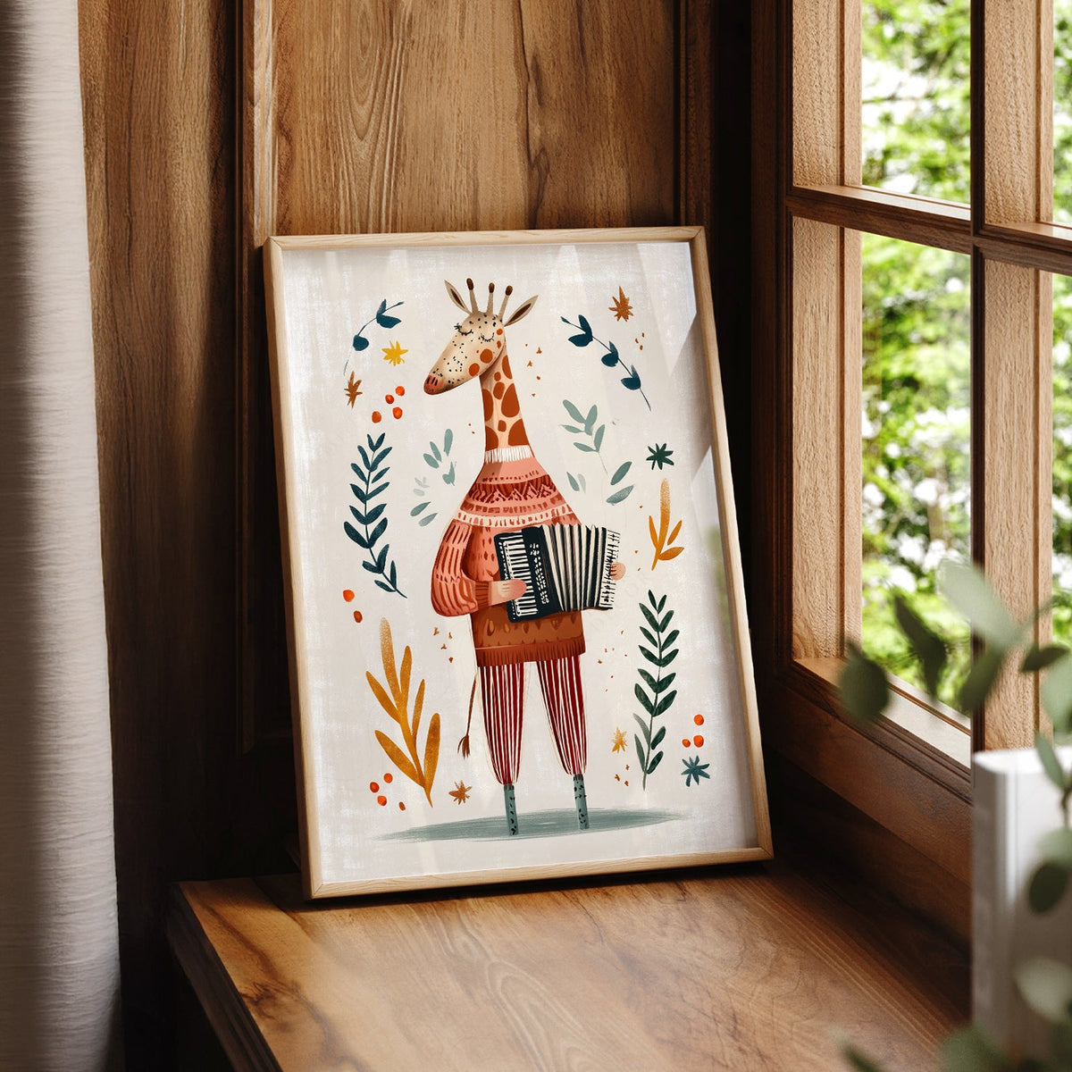 Musical Giraffe Accordion Art Print – Whimsical Nursery Wall Decor