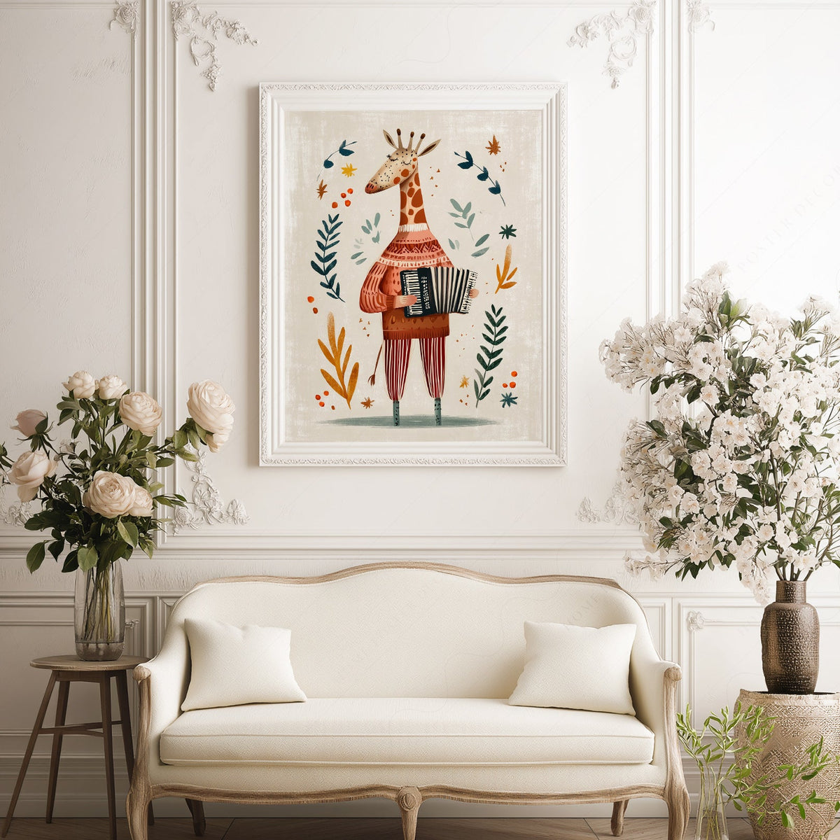 Musical Giraffe Accordion Art Print – Whimsical Nursery Wall Decor