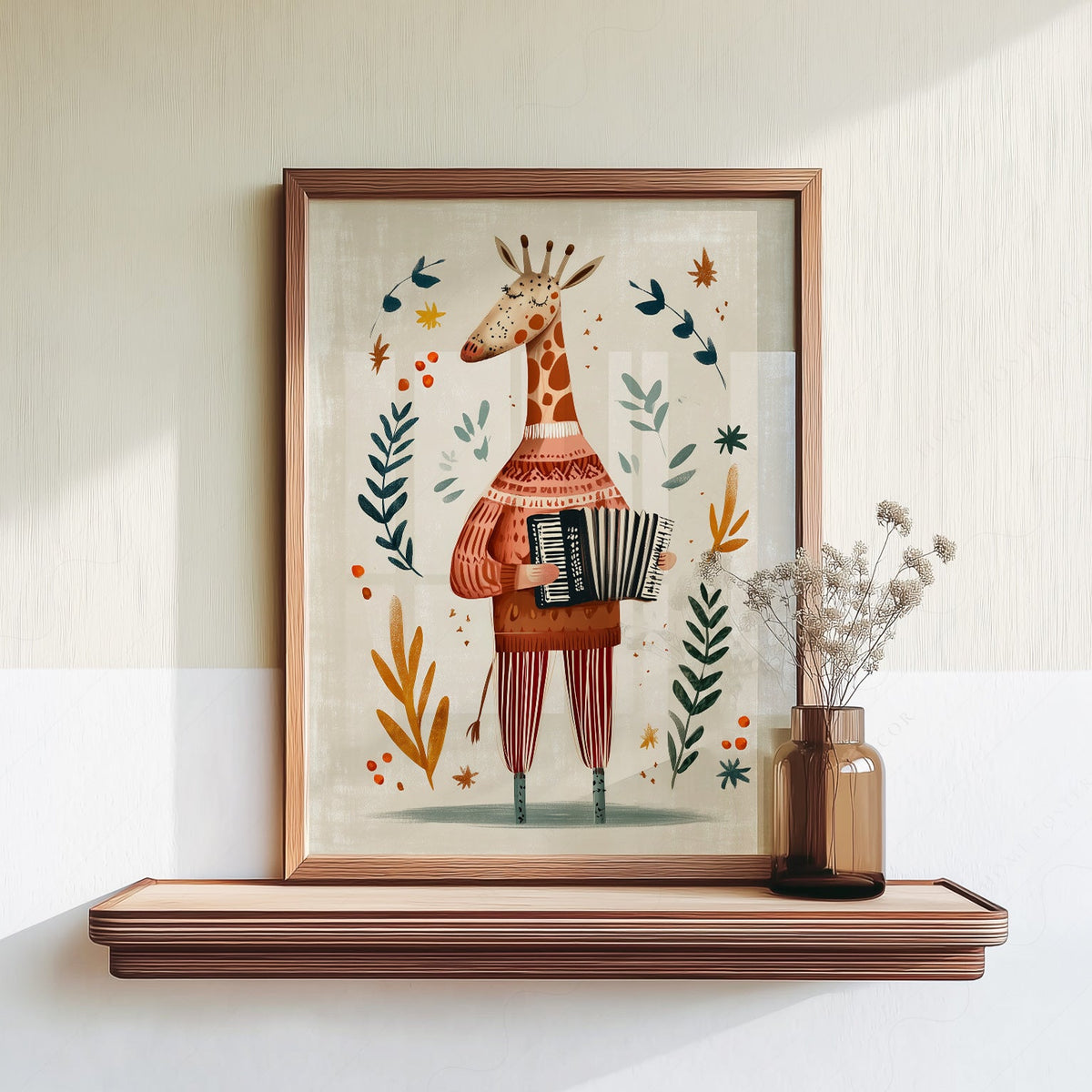 Musical Giraffe Accordion Art Print – Whimsical Nursery Wall Decor