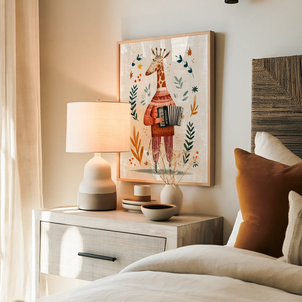 Musical Giraffe Accordion Art Print – Whimsical Nursery Wall Decor