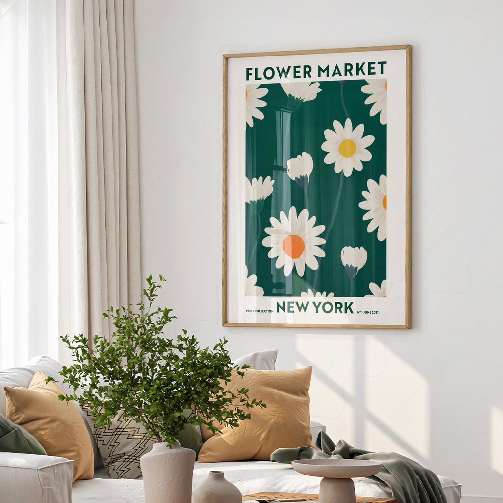 Flower Market New York Print – Daisy Floral Wall Art Poster Decor