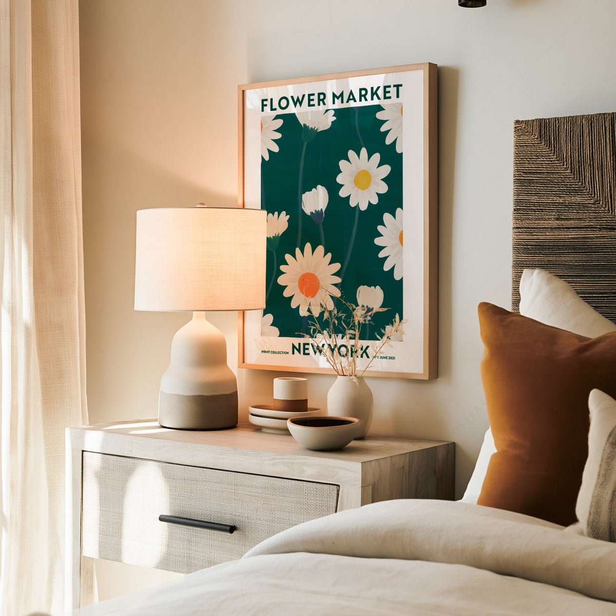 Flower Market New York Print – Daisy Floral Wall Art Poster Decor