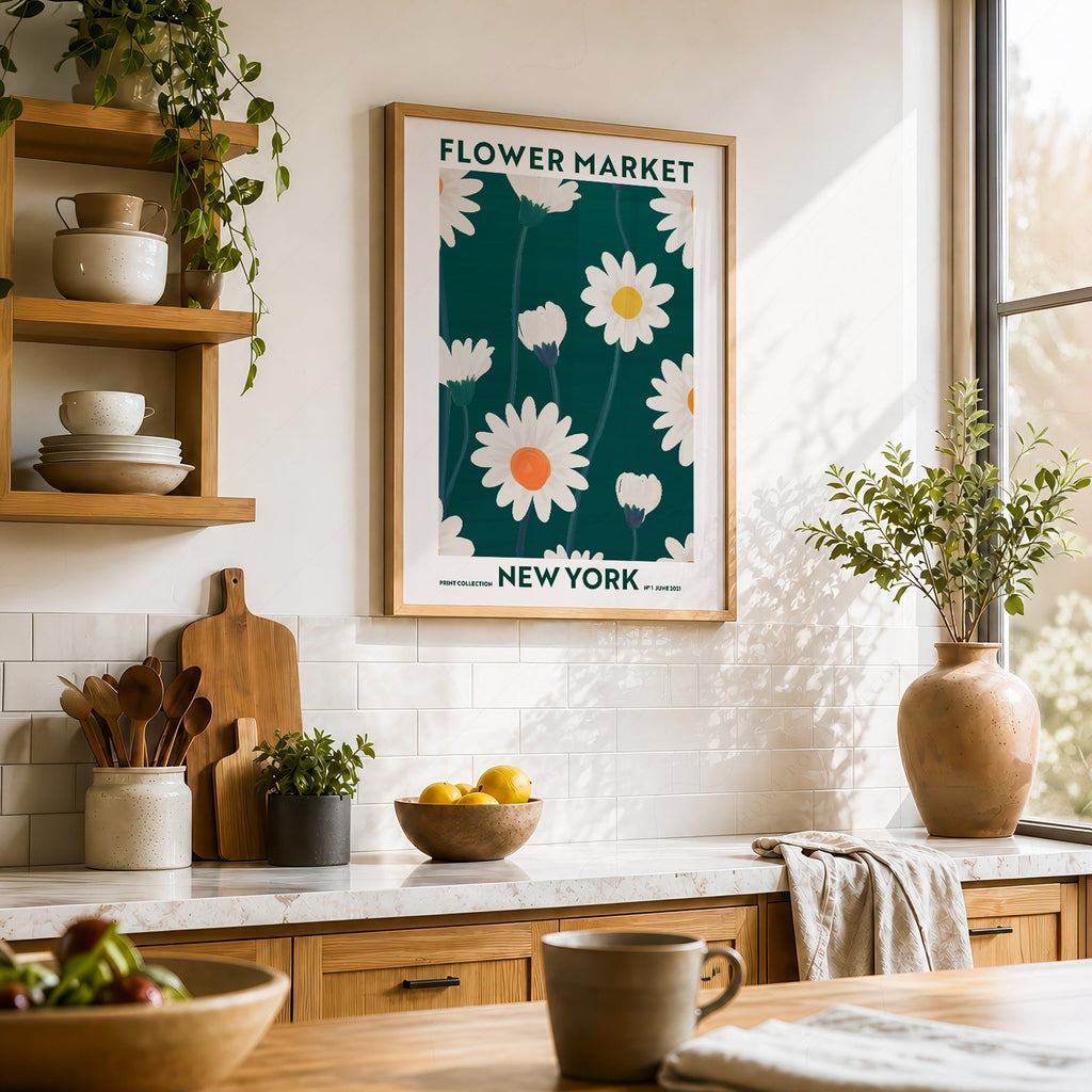 Flower Market New York Print – Daisy Floral Wall Art Poster Decor