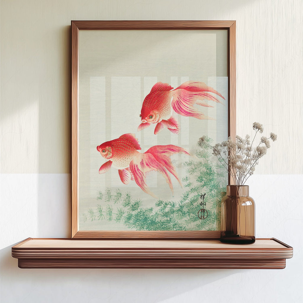 Ohara Koson Two Goldfish Art Print – Japanese Woodblock Wall Decor