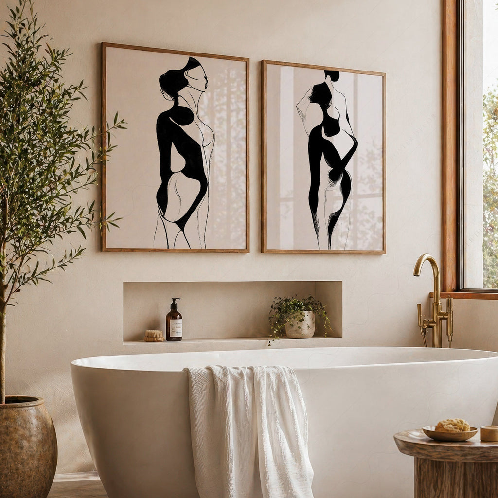 Ensemble d'impressions minimalistes silhouette féminine – Art mural moderne noir et blanc