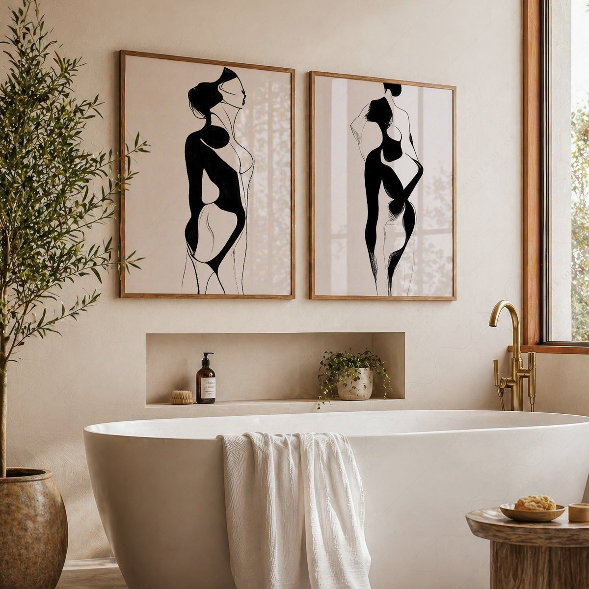 Ensemble d'impressions minimalistes silhouette féminine – Art mural moderne noir et blanc
