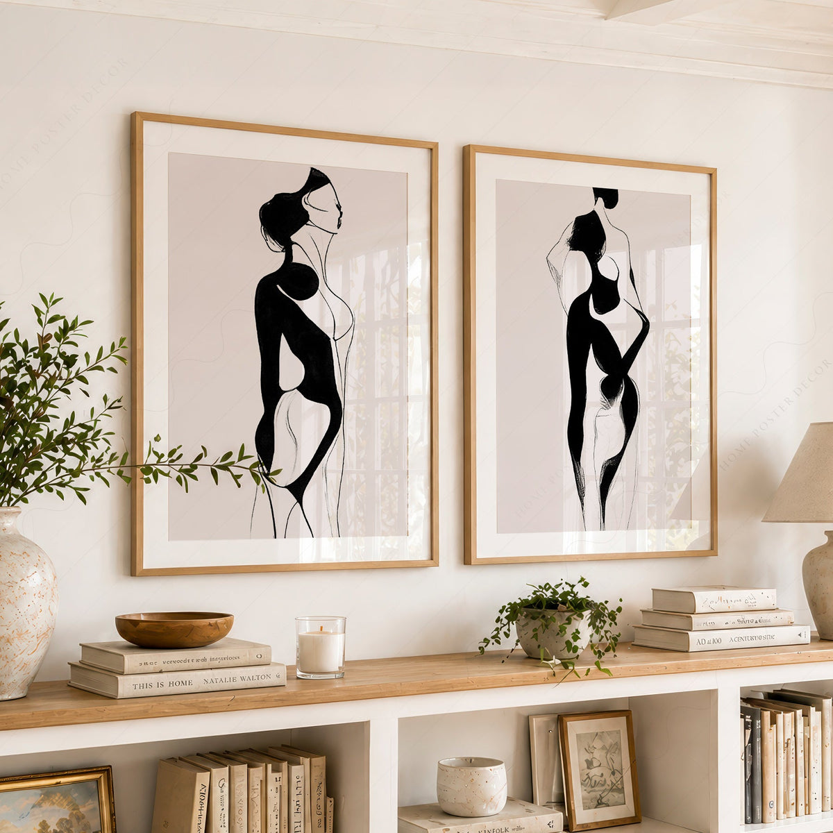 Ensemble d'impressions minimalistes silhouette féminine – Art mural moderne noir et blanc