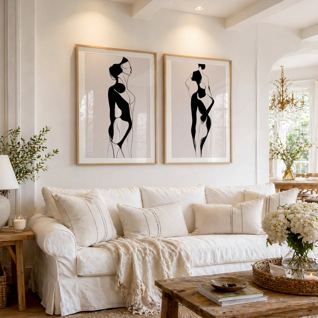 Ensemble d'impressions minimalistes silhouette féminine – Art mural moderne noir et blanc