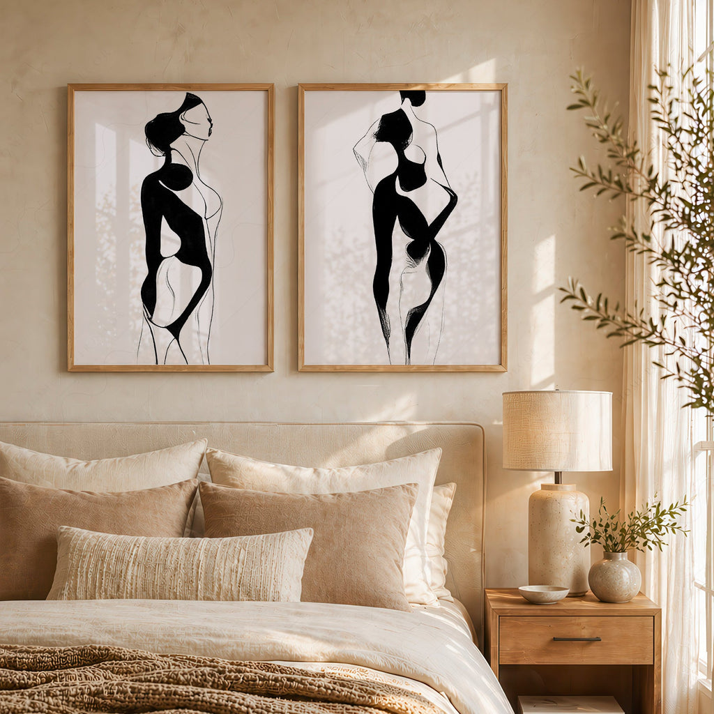 Ensemble d'impressions minimalistes silhouette féminine – Art mural moderne noir et blanc