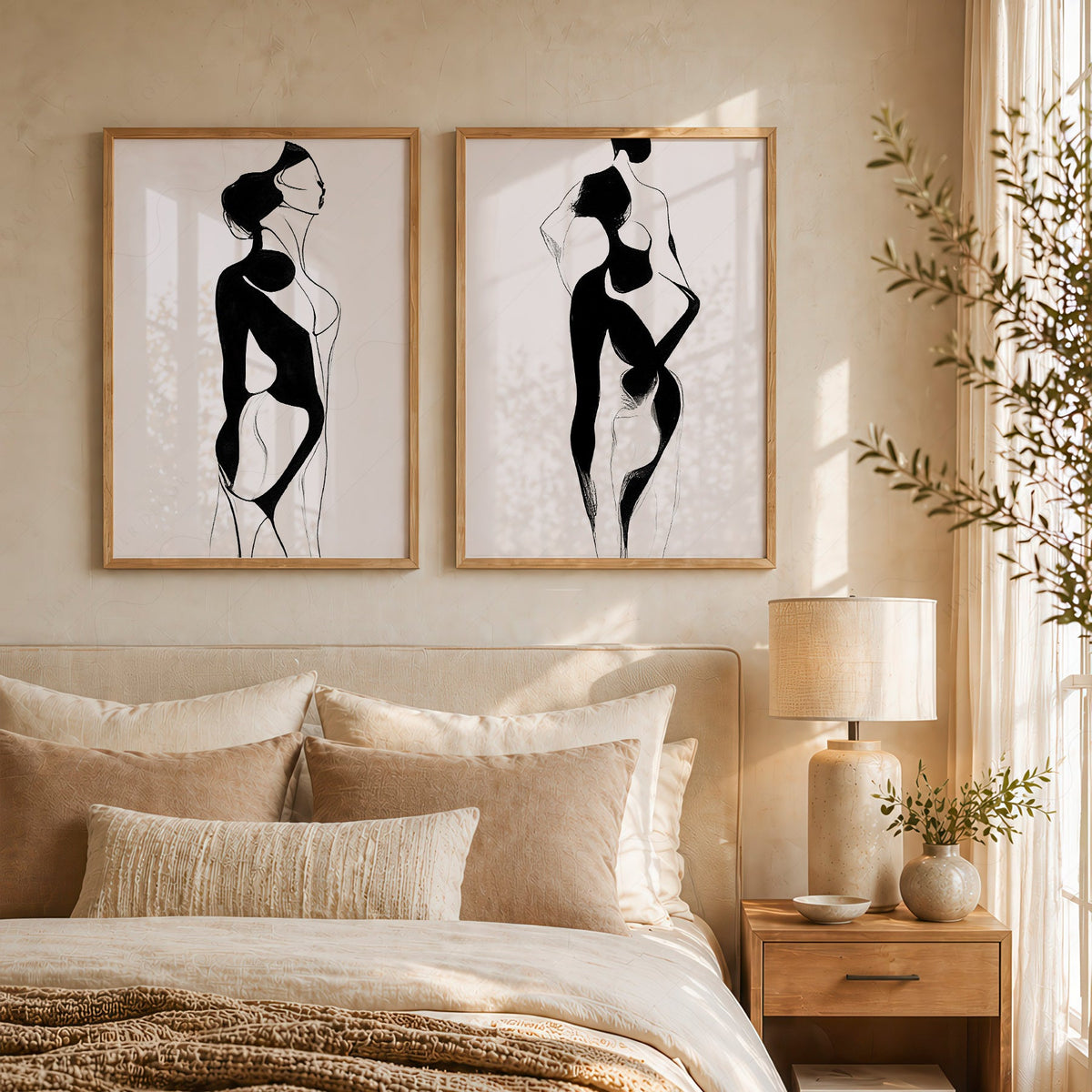 Ensemble d'impressions minimalistes silhouette féminine – Art mural moderne noir et blanc