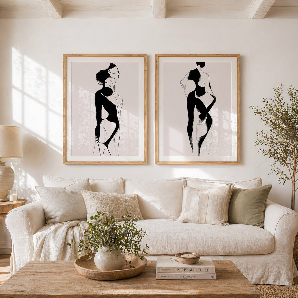 Ensemble d'impressions minimalistes silhouette féminine – Art mural moderne noir et blanc