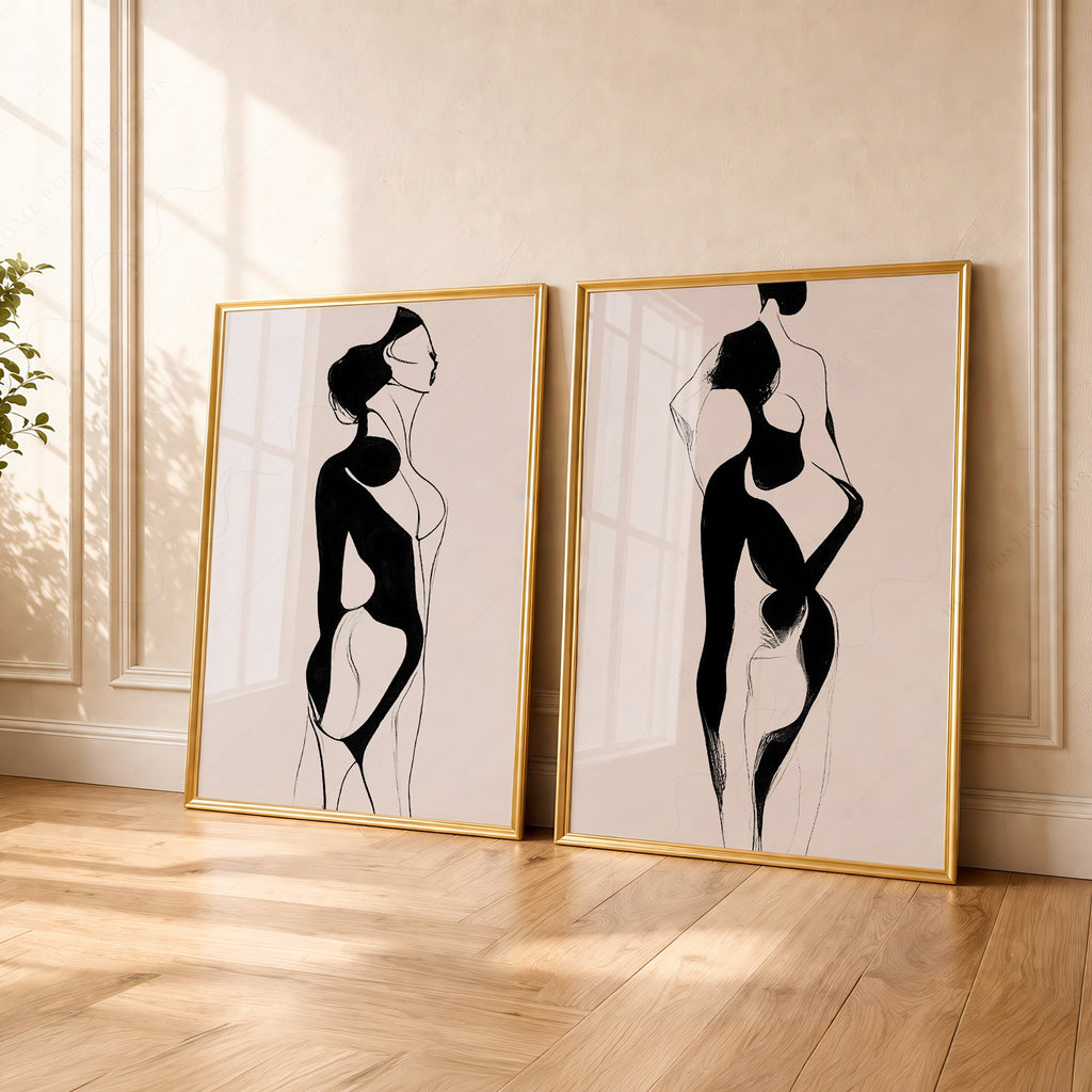 Ensemble d'impressions minimalistes silhouette féminine – Art mural moderne noir et blanc