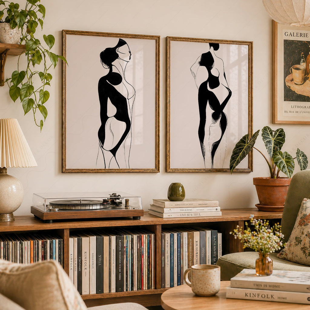 Ensemble d'impressions minimalistes silhouette féminine – Art mural moderne noir et blanc