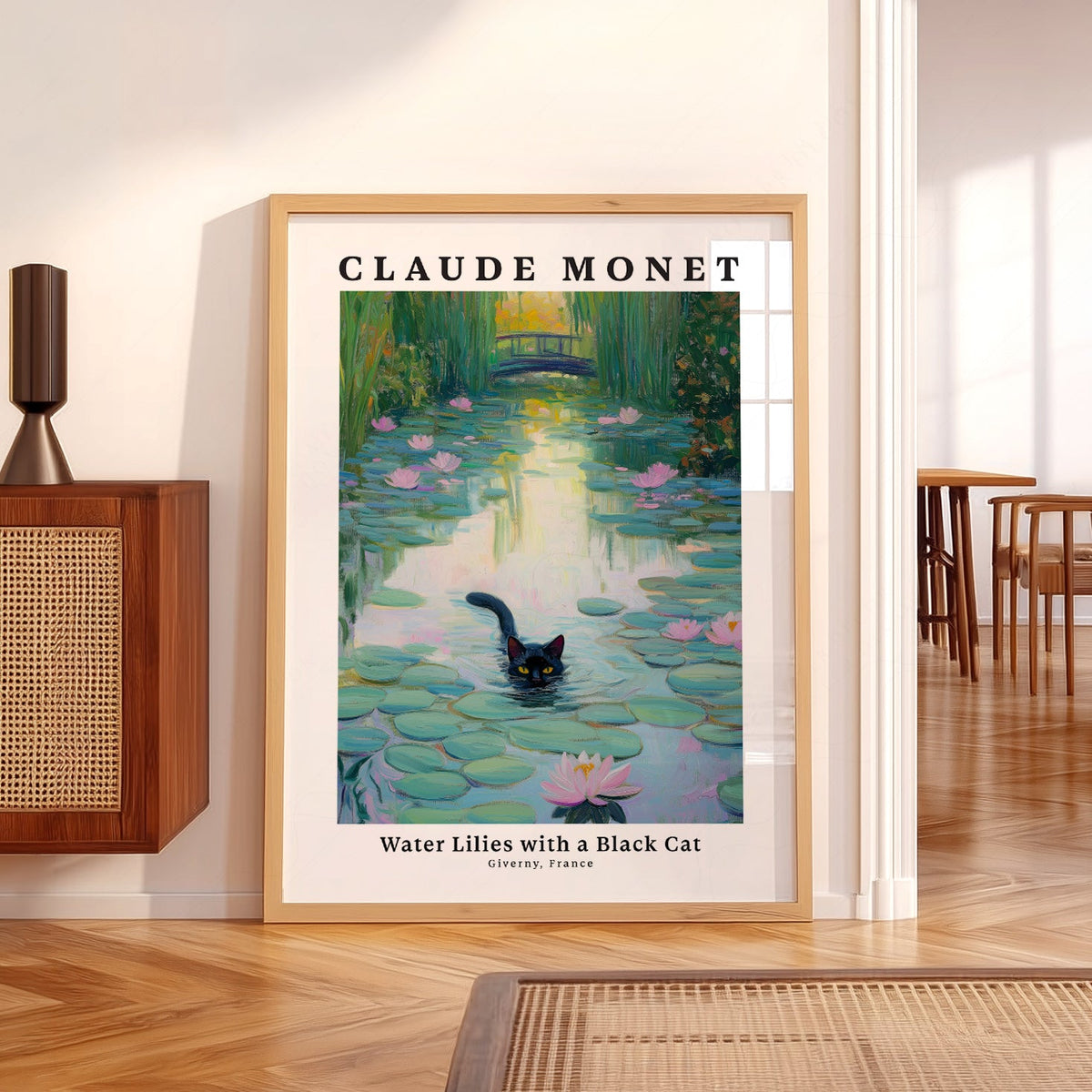 Claude Monet Water Lilies with Black Cat Print – Funny Cat Wall Art