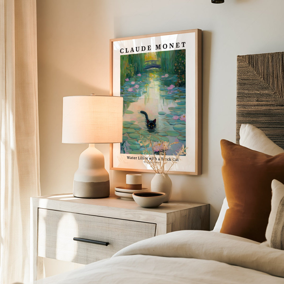 Claude Monet Water Lilies with Black Cat Print – Funny Cat Wall Art