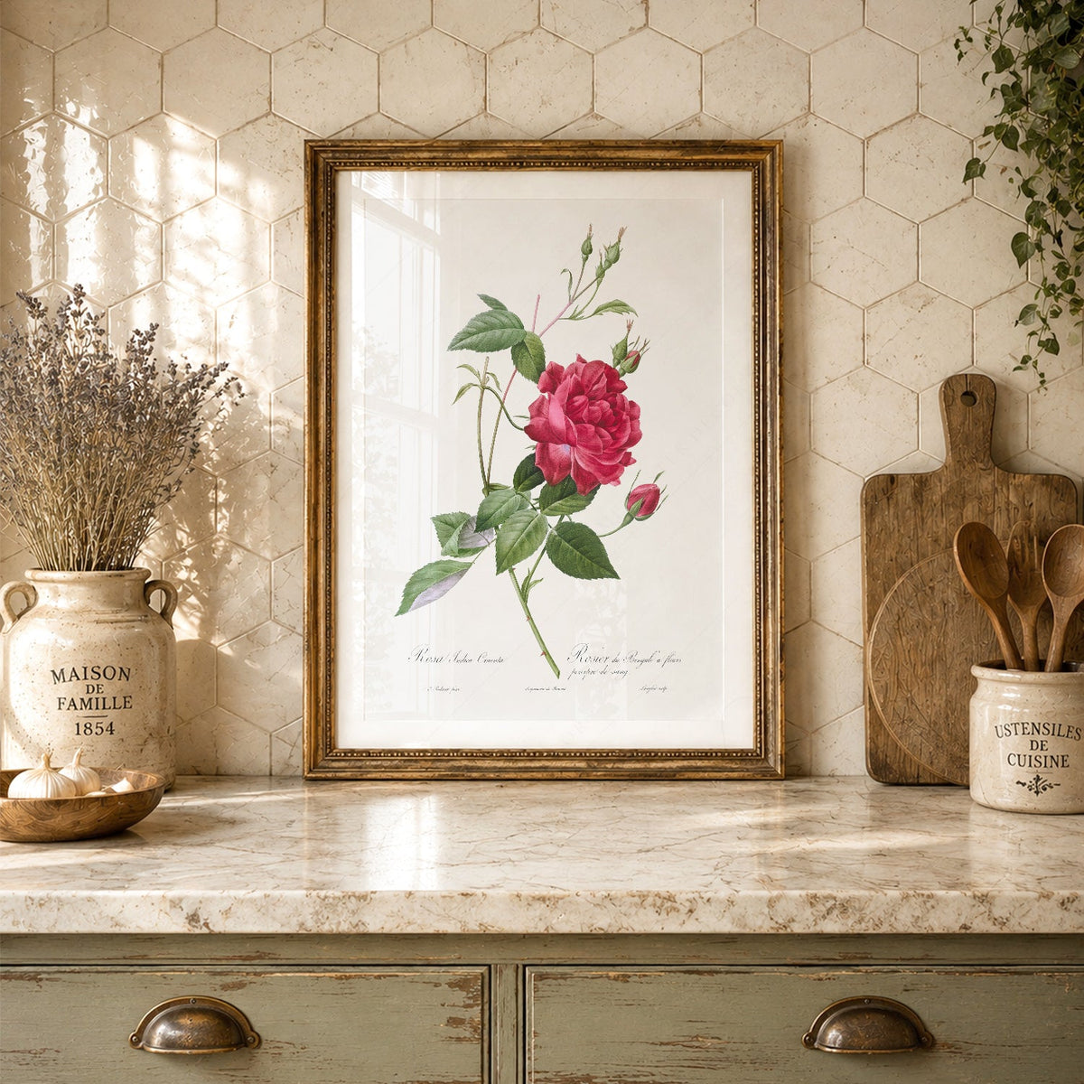 Pierre-Joseph Redouté Rosa Indica Cruenta Print – Botanical Wall Art