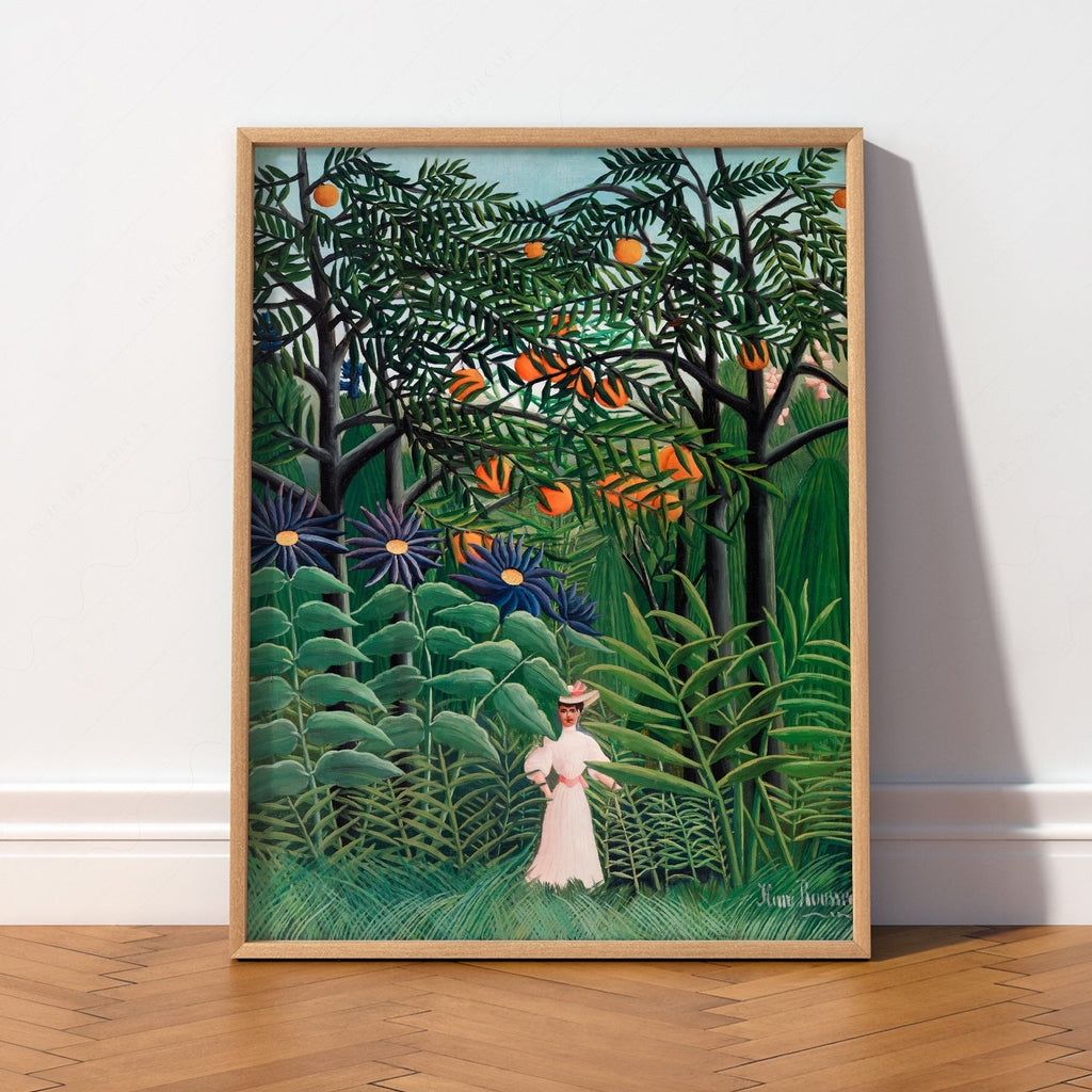 Henri Rousseau Femme se promenant dans une forêt exotique - Reproduction d'art de jungle