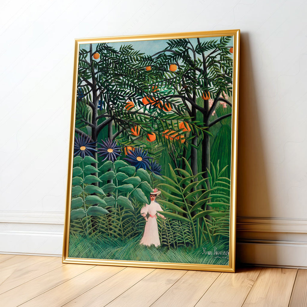 Henri Rousseau Femme se promenant dans une forêt exotique - Reproduction d'art de jungle